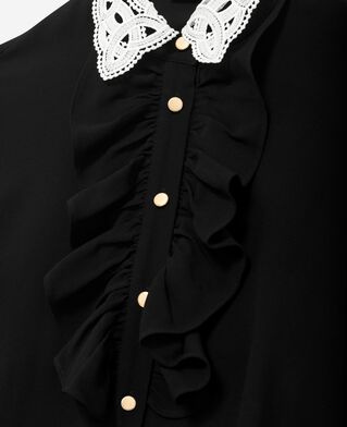 The Kooples FEMME BLACK robe à col brodé contrasté courte noire