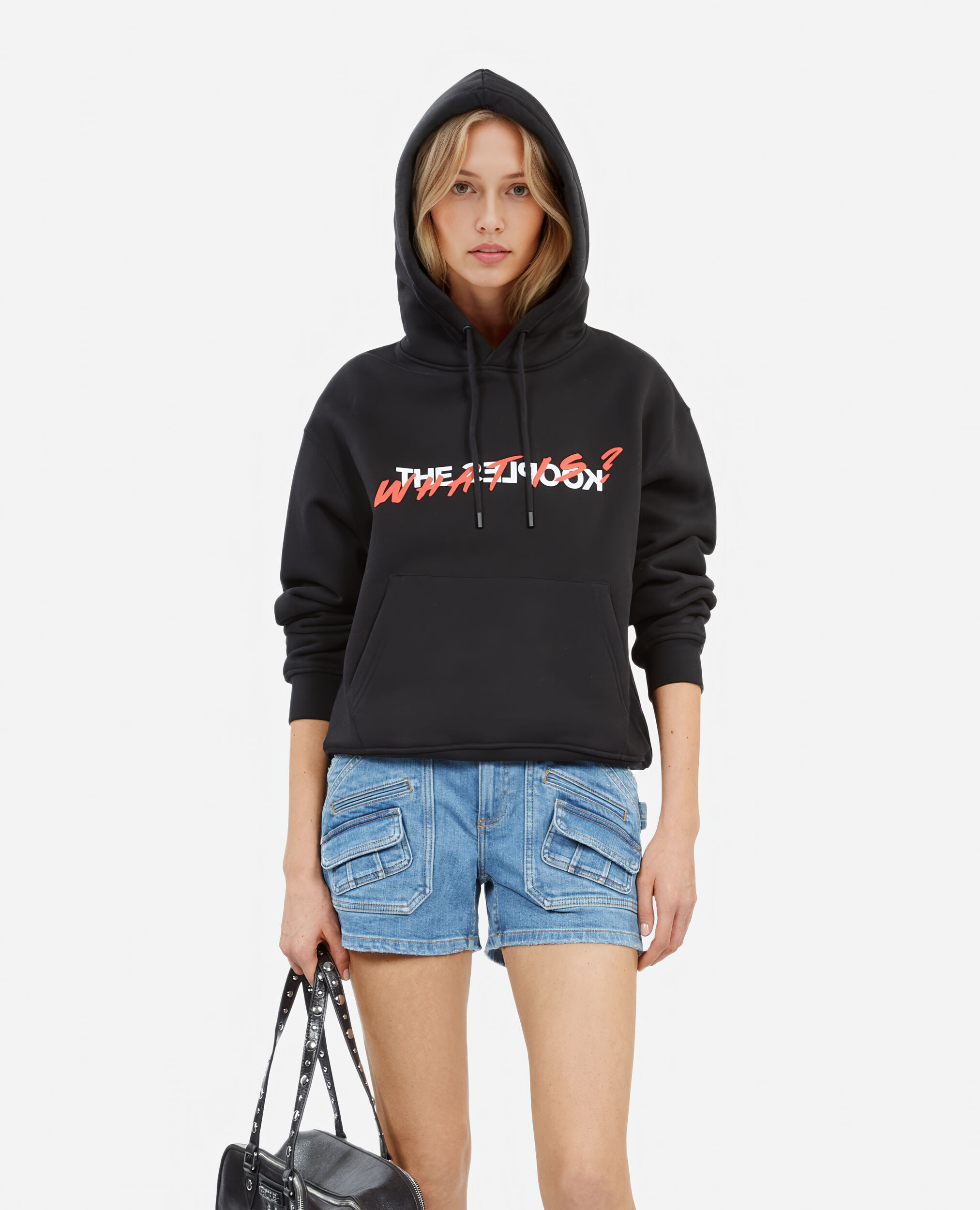 Schwarzes Kapuzensweatshirt „What is“, BLACK, hi-res image number null
