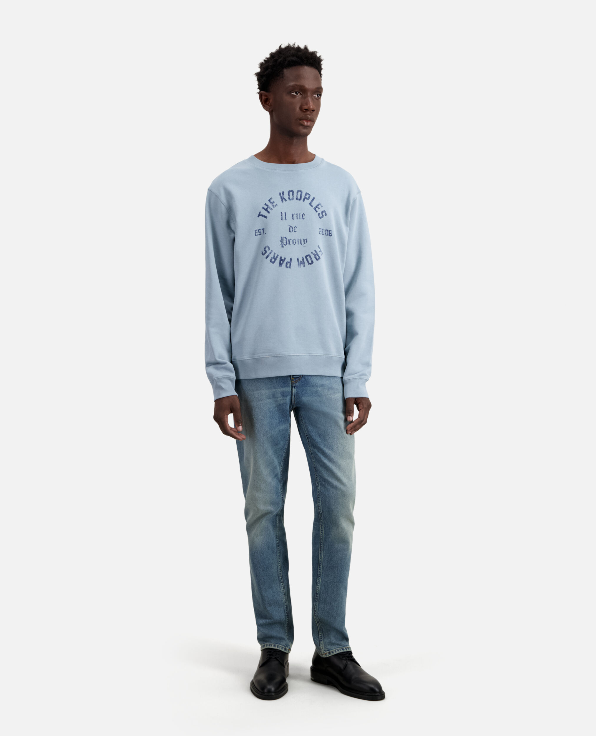 Light blue sweatshirt with 11 Rue de Prony serigraphy, BLUE GREY, hi-res image number null