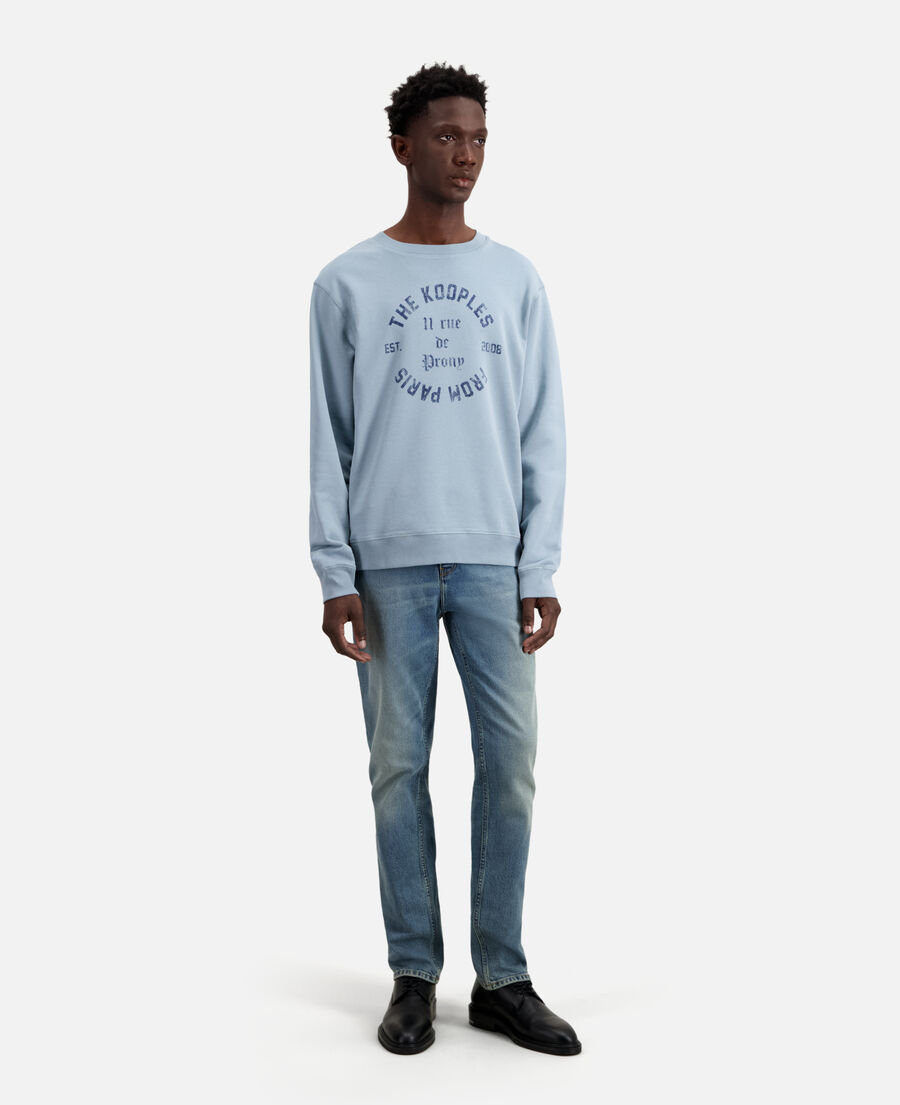 light blue sweatshirt with 11 rue de prony serigraphy