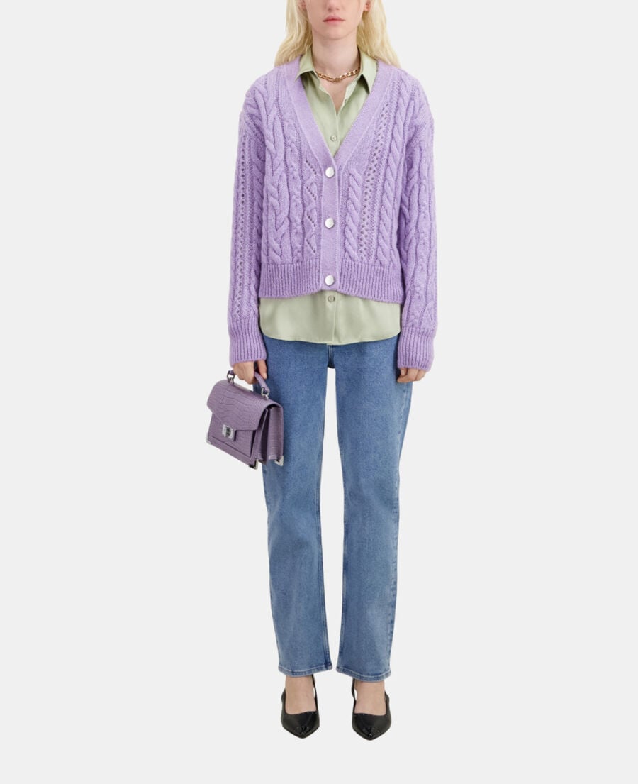 The Kooples WOMEN VIOLET mauve cable-knit wool-blend cardigan