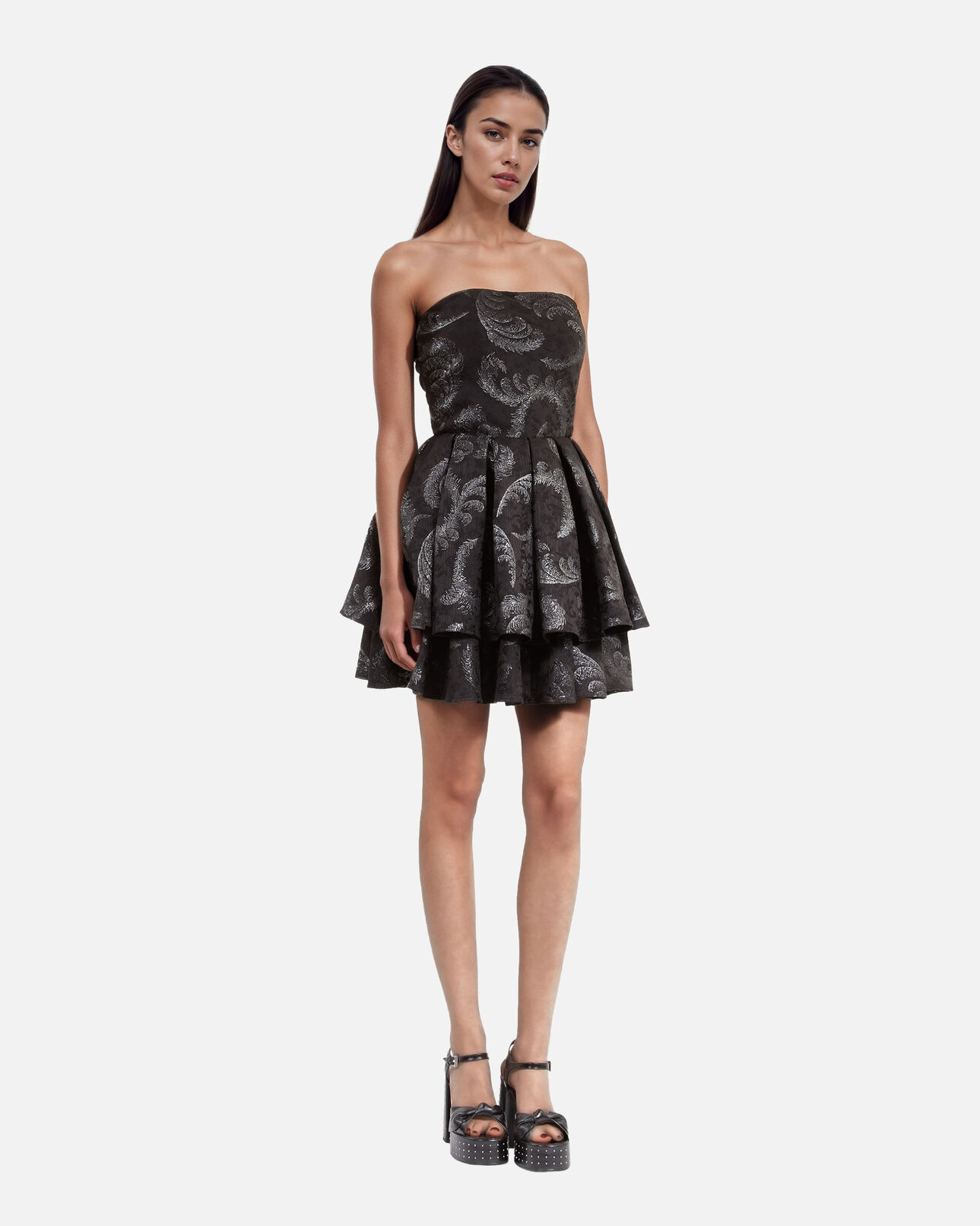 The Kooples MUJER BLACK / SILVER vestido negro corto sin tirantes