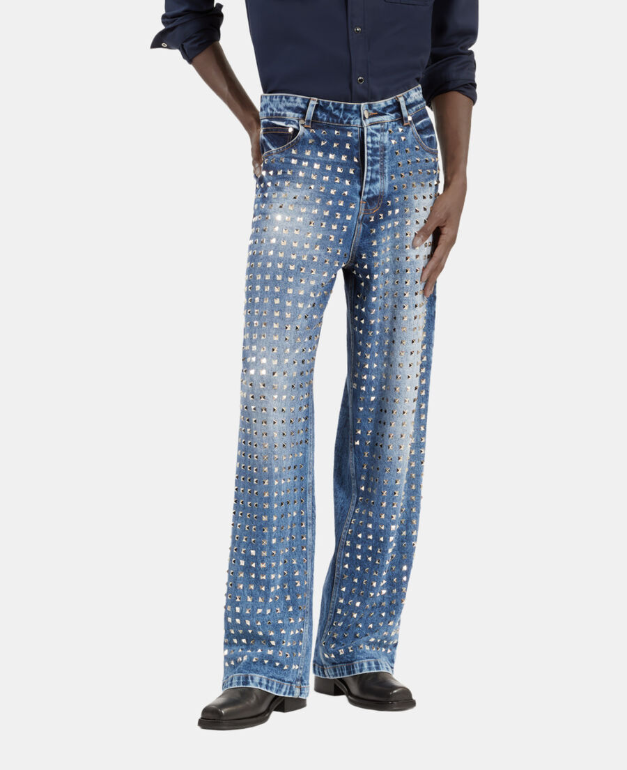 The Kooples HOMME BLUE BLEACHED / NAVY jean clouté large bleu