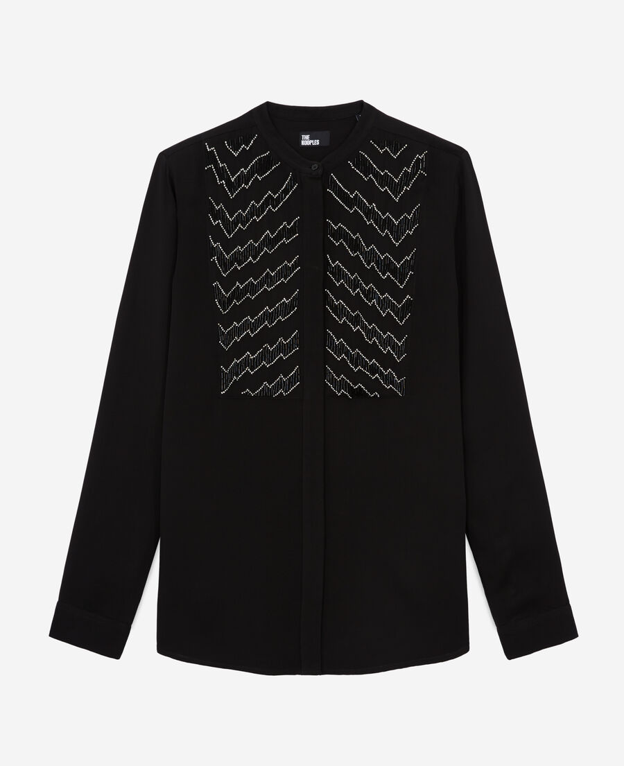 camisa detalles perlas negra