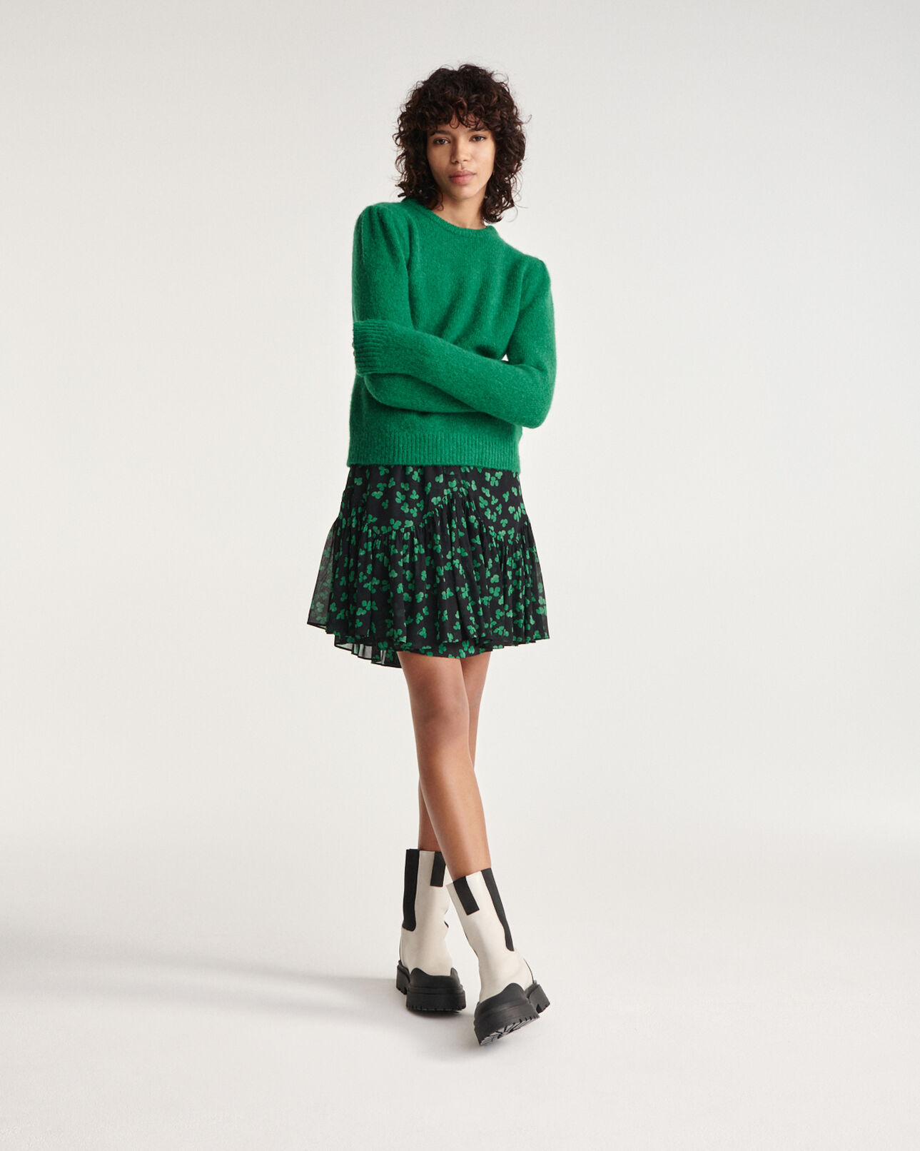 The Kooples WOMEN GREEN alpaca wool green sweater shoulder gather