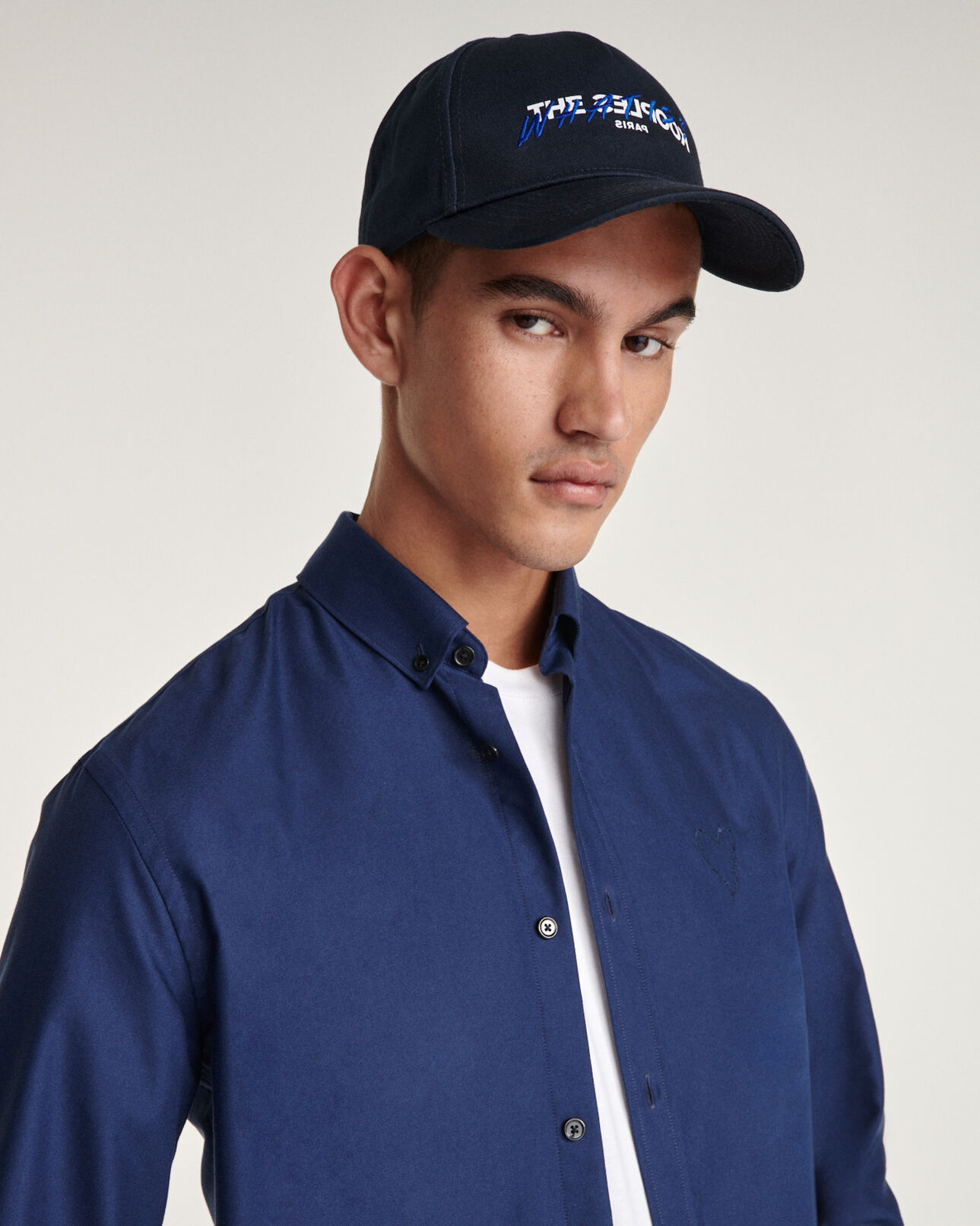 The Kooples HOMME NAVY chemise coton bleu marine à cœur brodé