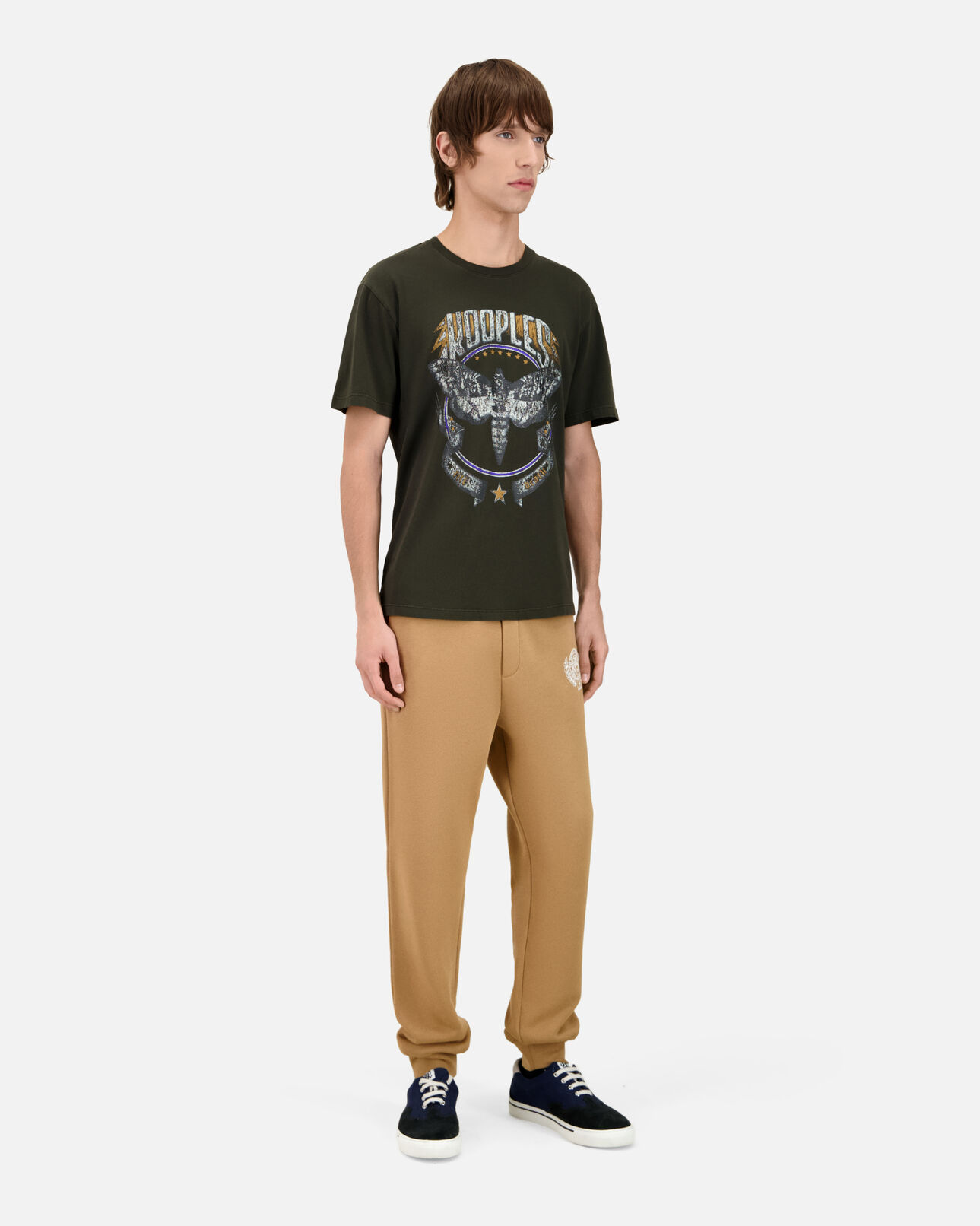 The Kooples MEN DARK GREEN men's dark green t-shirt with skull butterfly serigraphy