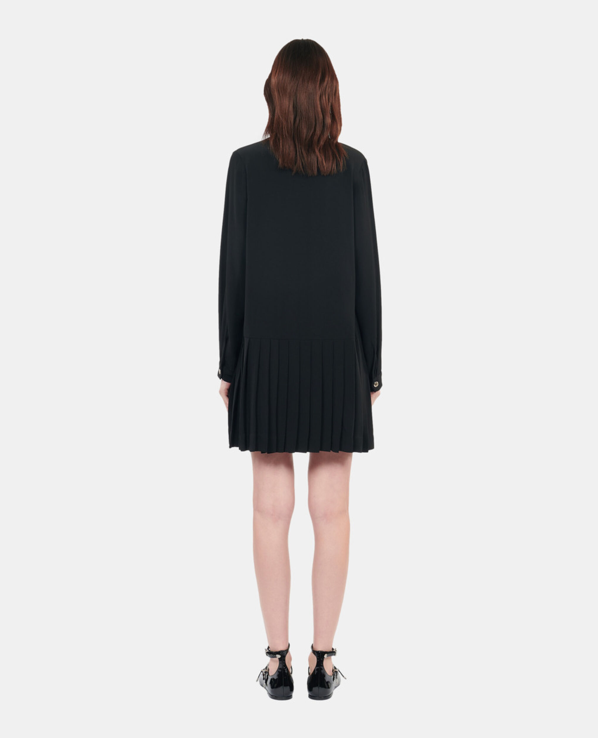 Short black dress with pleating, BLACK, hi-res image number null
