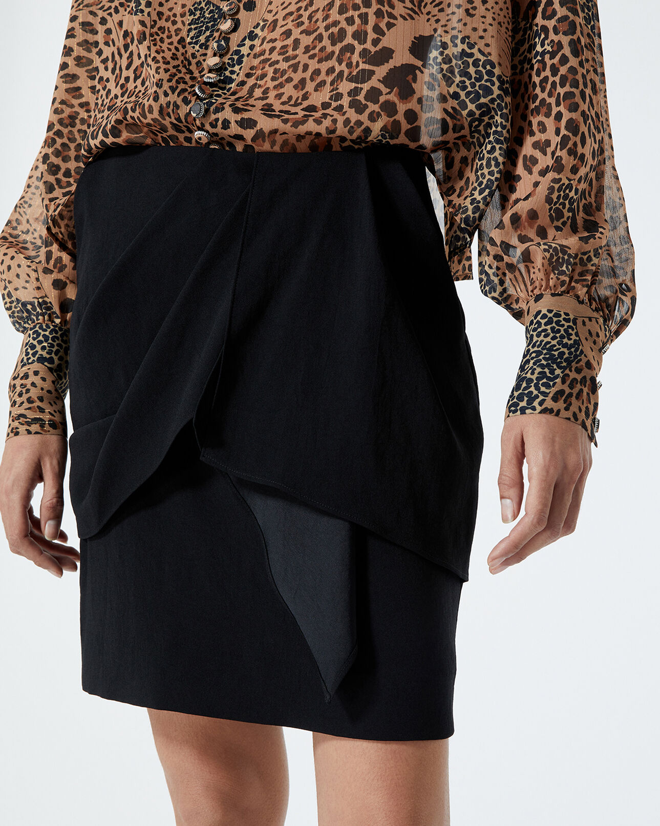 The Kooples WOMEN BLACK black satin wrap skirt with belt