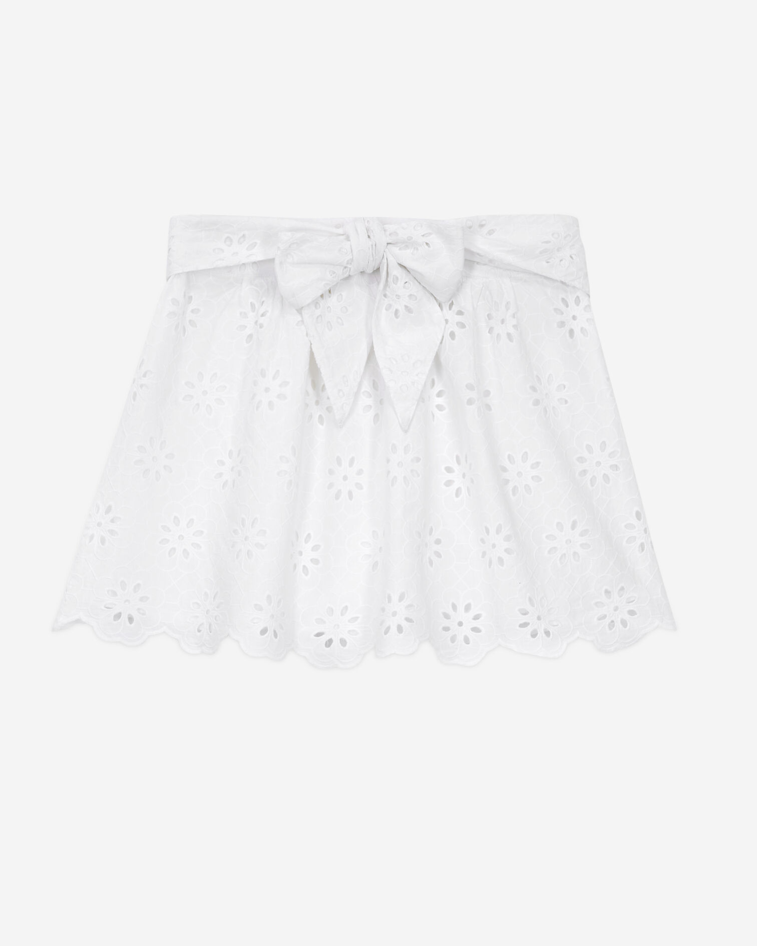 Short white skirt with broderie anglaise, WHITE, hi-res image number null