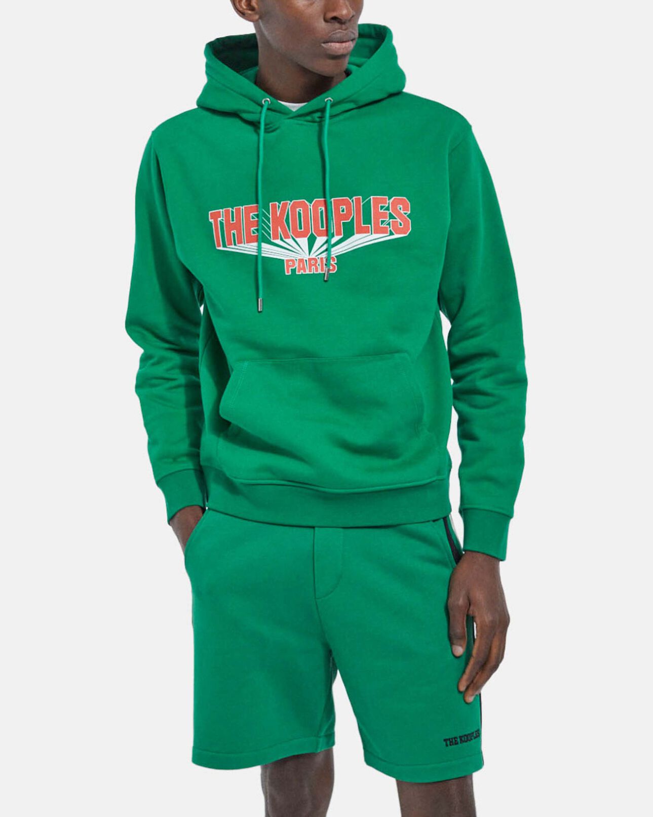 The Kooples HOMME GREEN sweat vert imprimé logo contrasté capuche