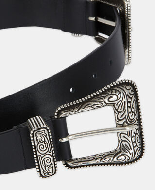 The Kooples WOMEN BLACK wide black leather belt