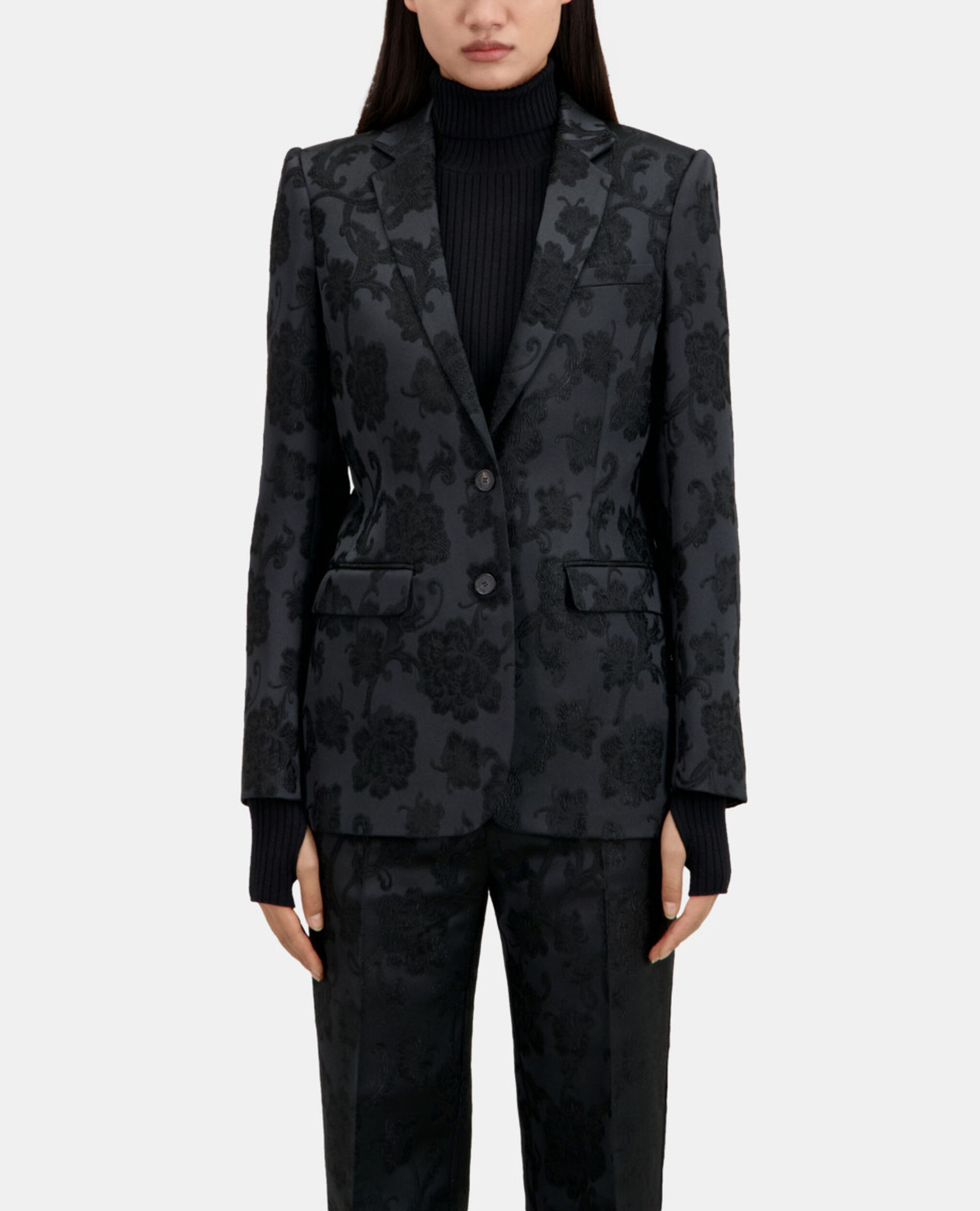 Veste tailleur fleurie noire, BLACK, hi-res image number null