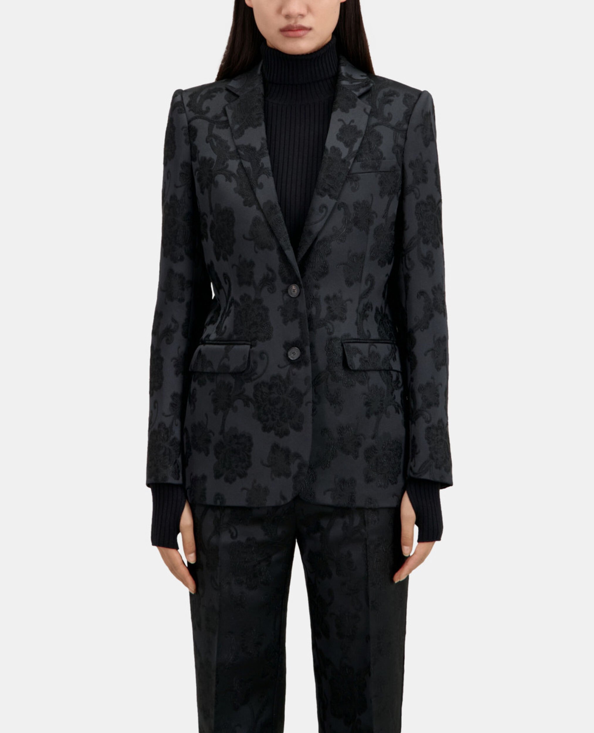 Veste tailleur fleurie noire, BLACK, hi-res image number null