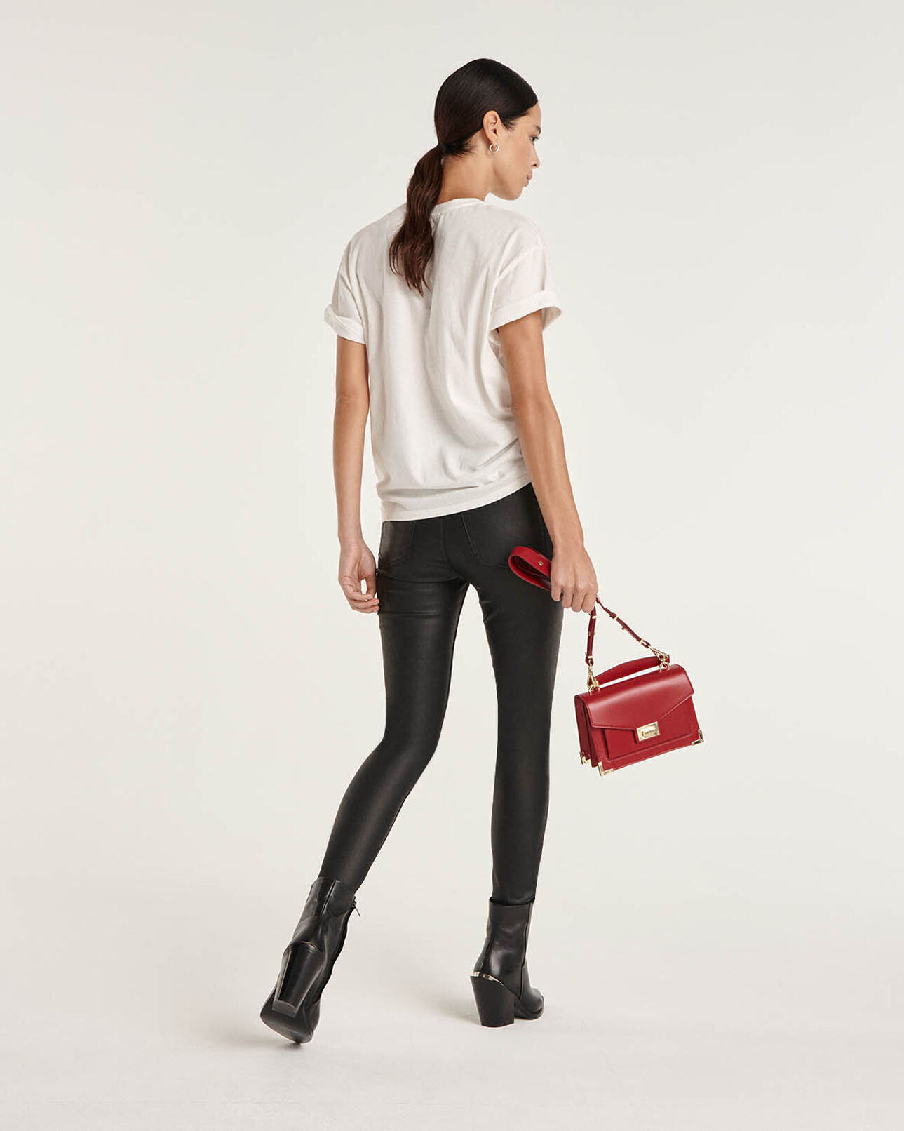 The Kooples DAMEN BLACK geknöpfte slim-fit-jeans in lederoptik