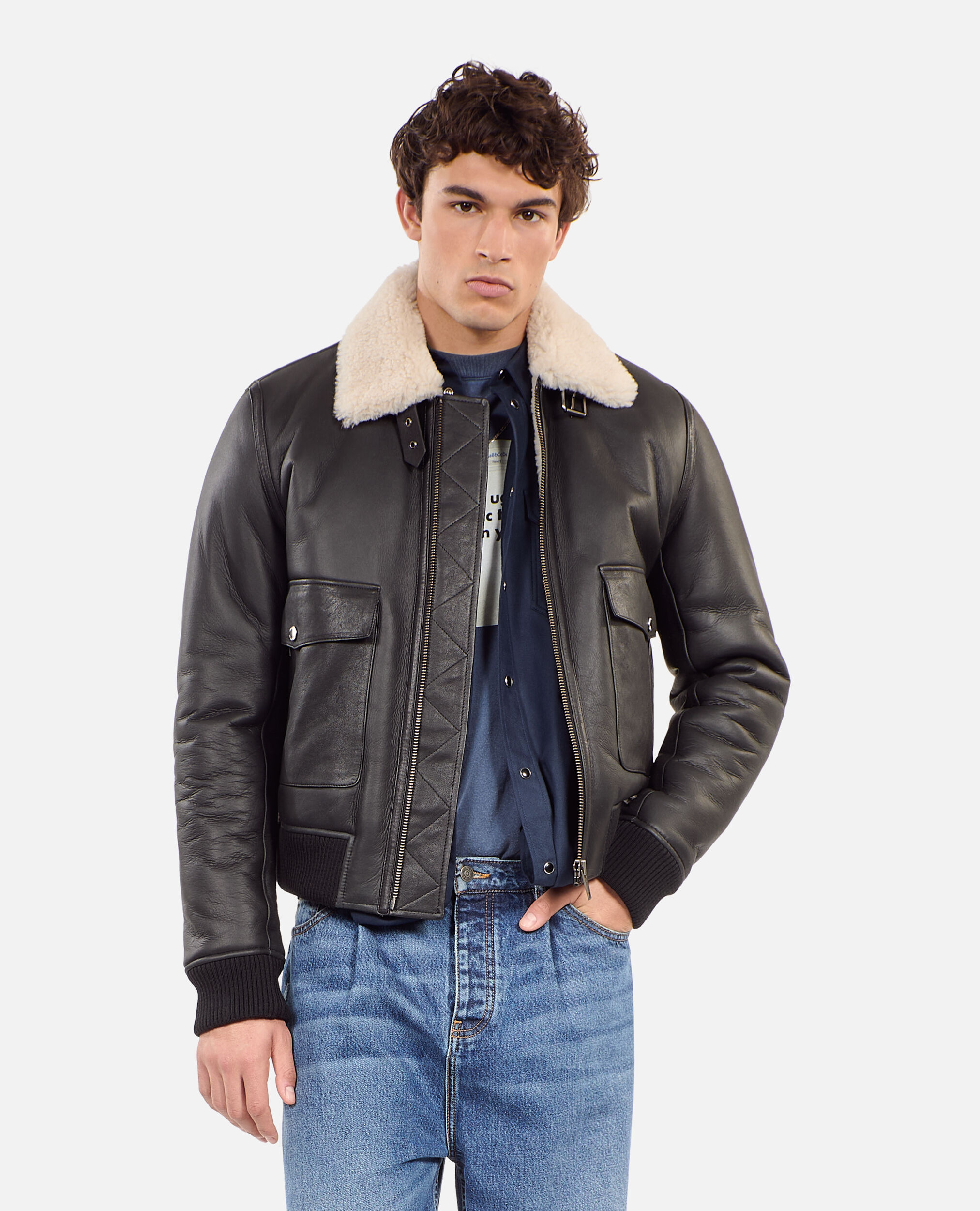 Short black shearling jacket