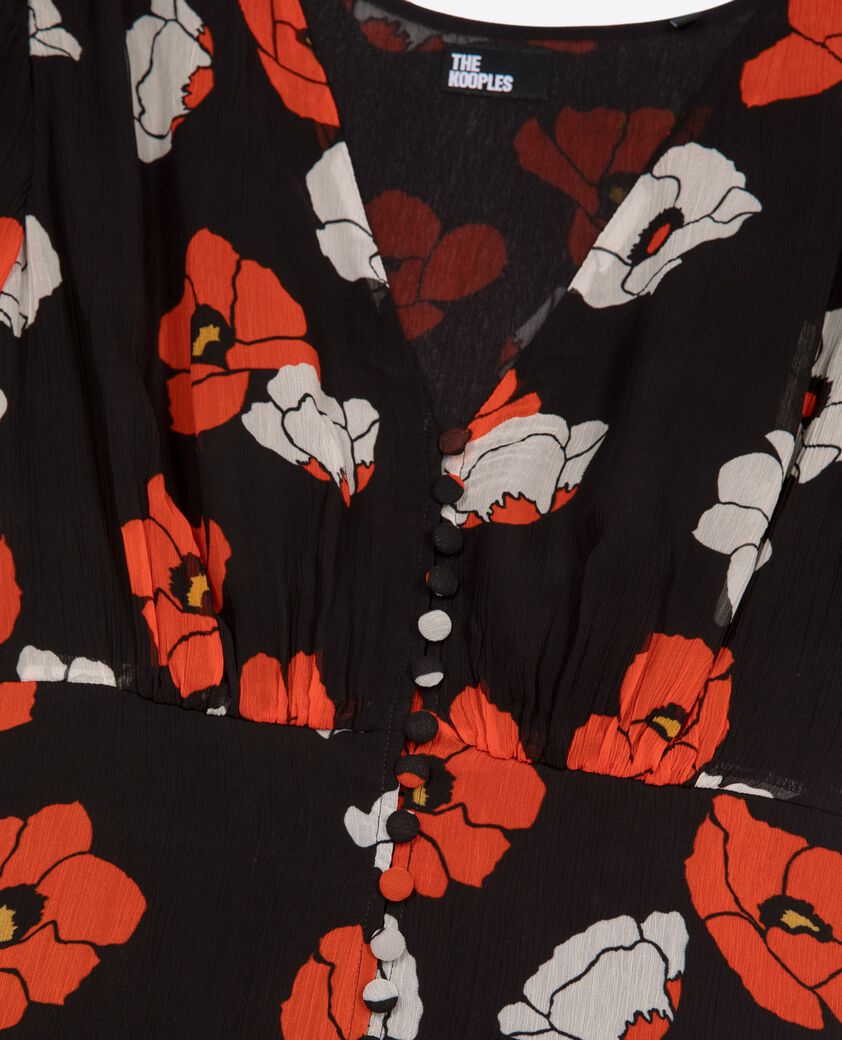 The Kooples WOMEN BLACK RED OFF WHITE black floral print maxi dress