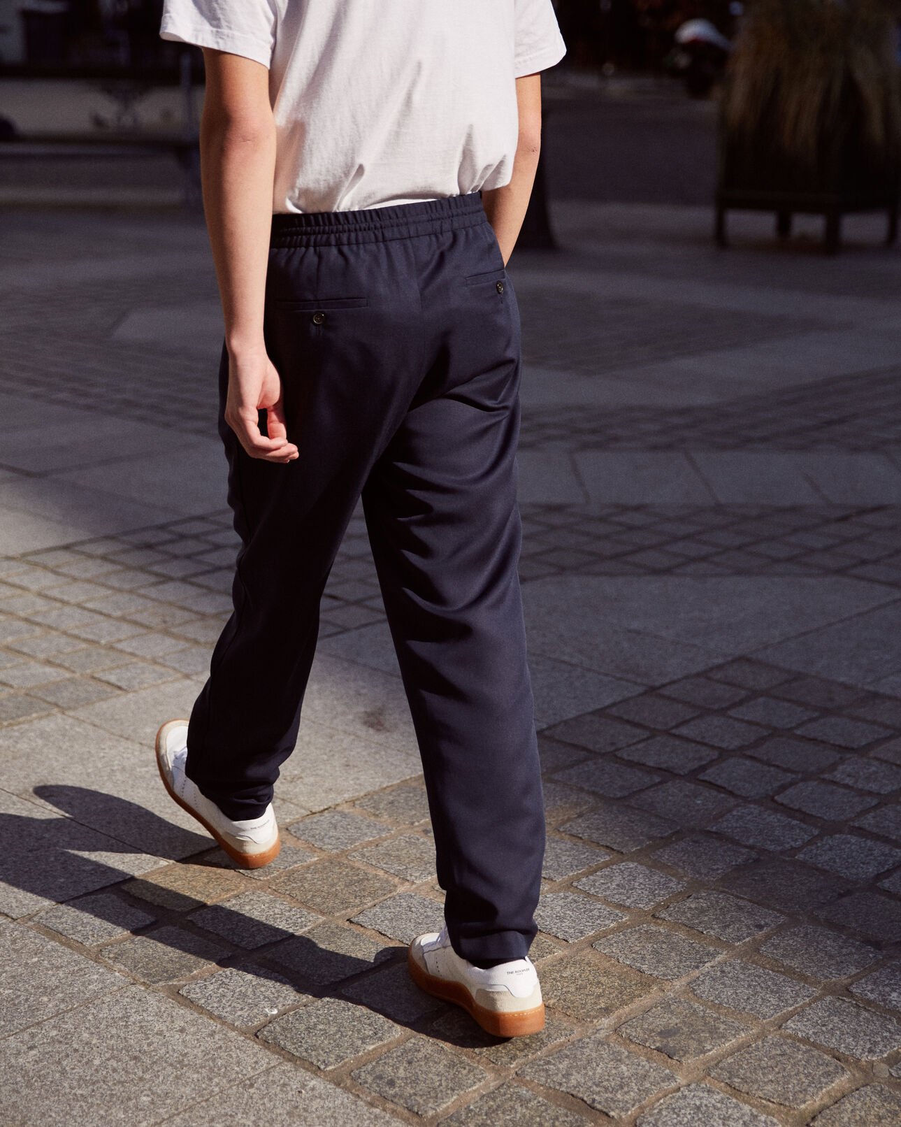 The Kooples MEN NAVY navy blue cotton twill trousers with woven beige piping