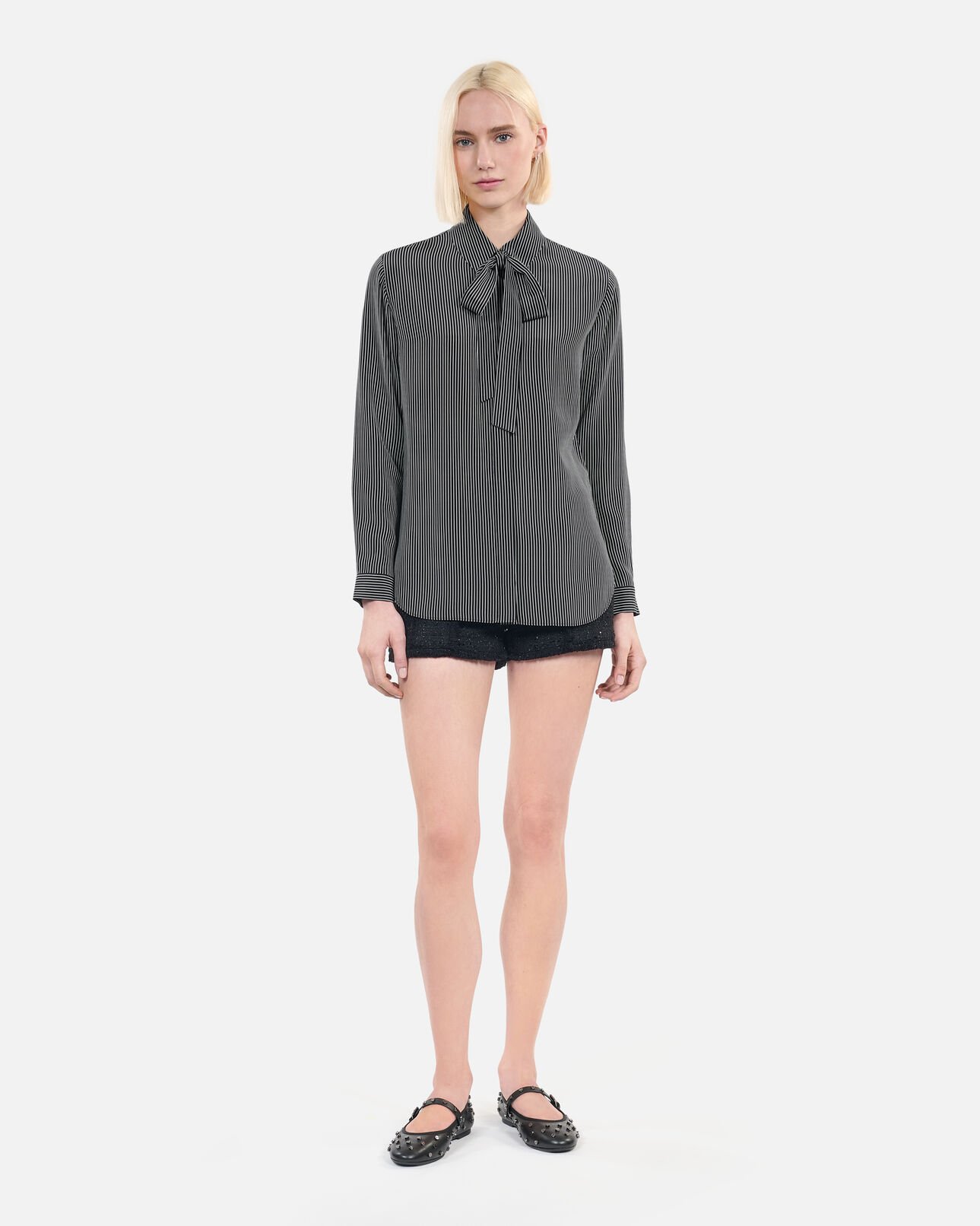 The Kooples WOMEN BLACK WHITE striped silk shirt