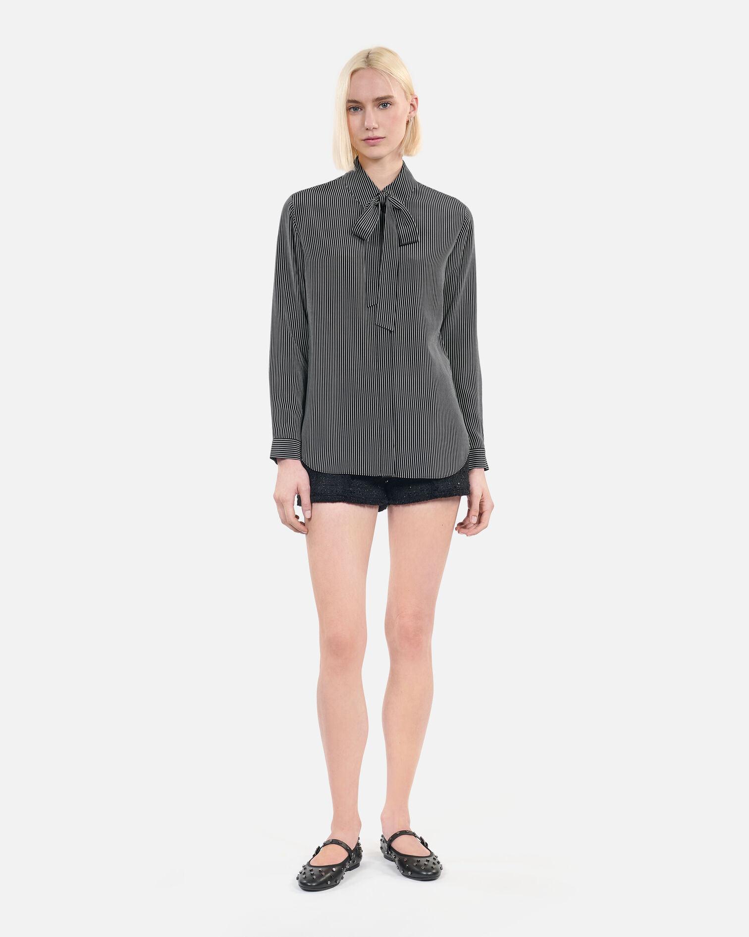 Striped silk shirt, BLACK WHITE, hi-res image number null
