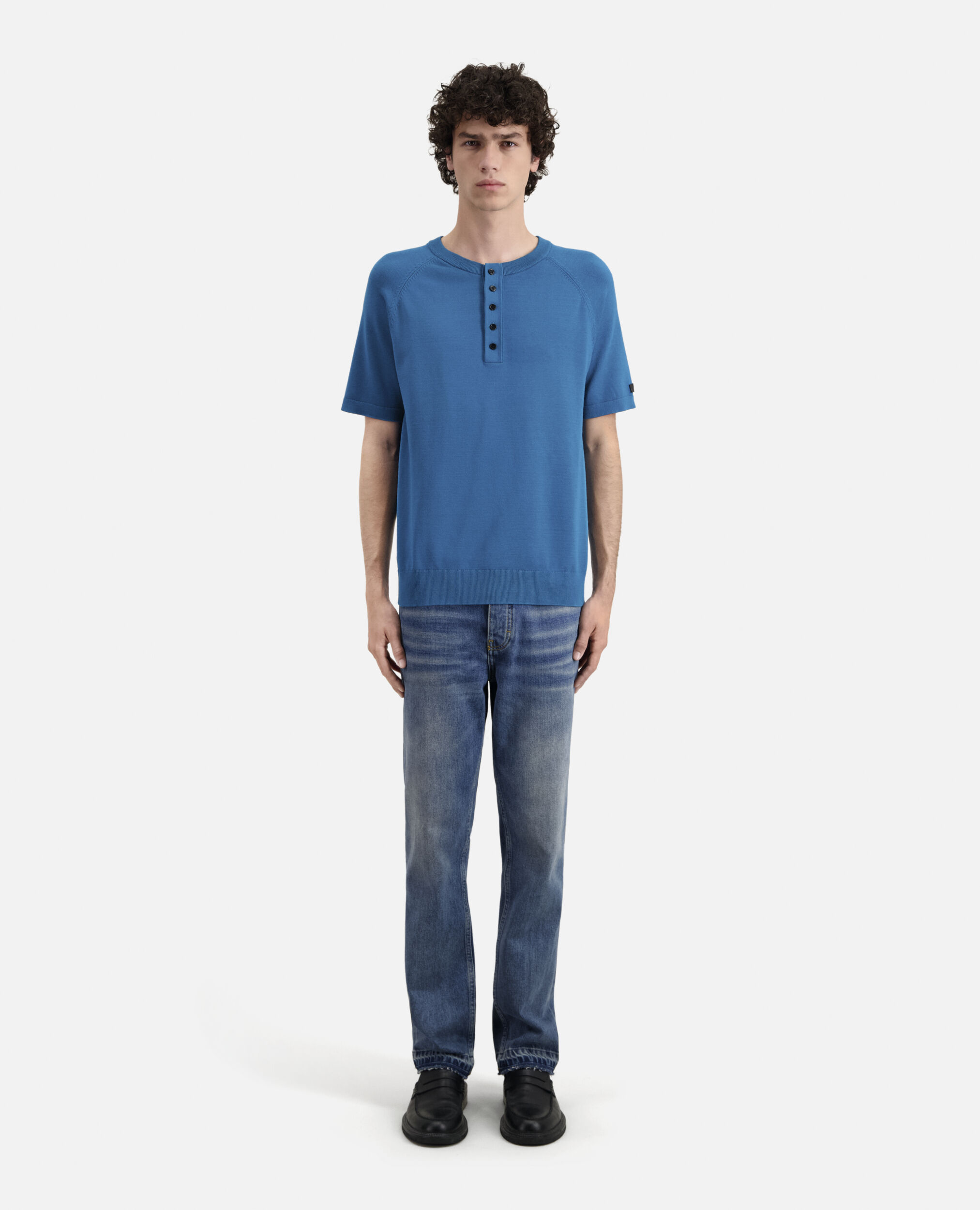 T-shirt Homme bleu en maille, MEDIUM BLUE, hi-res image number null