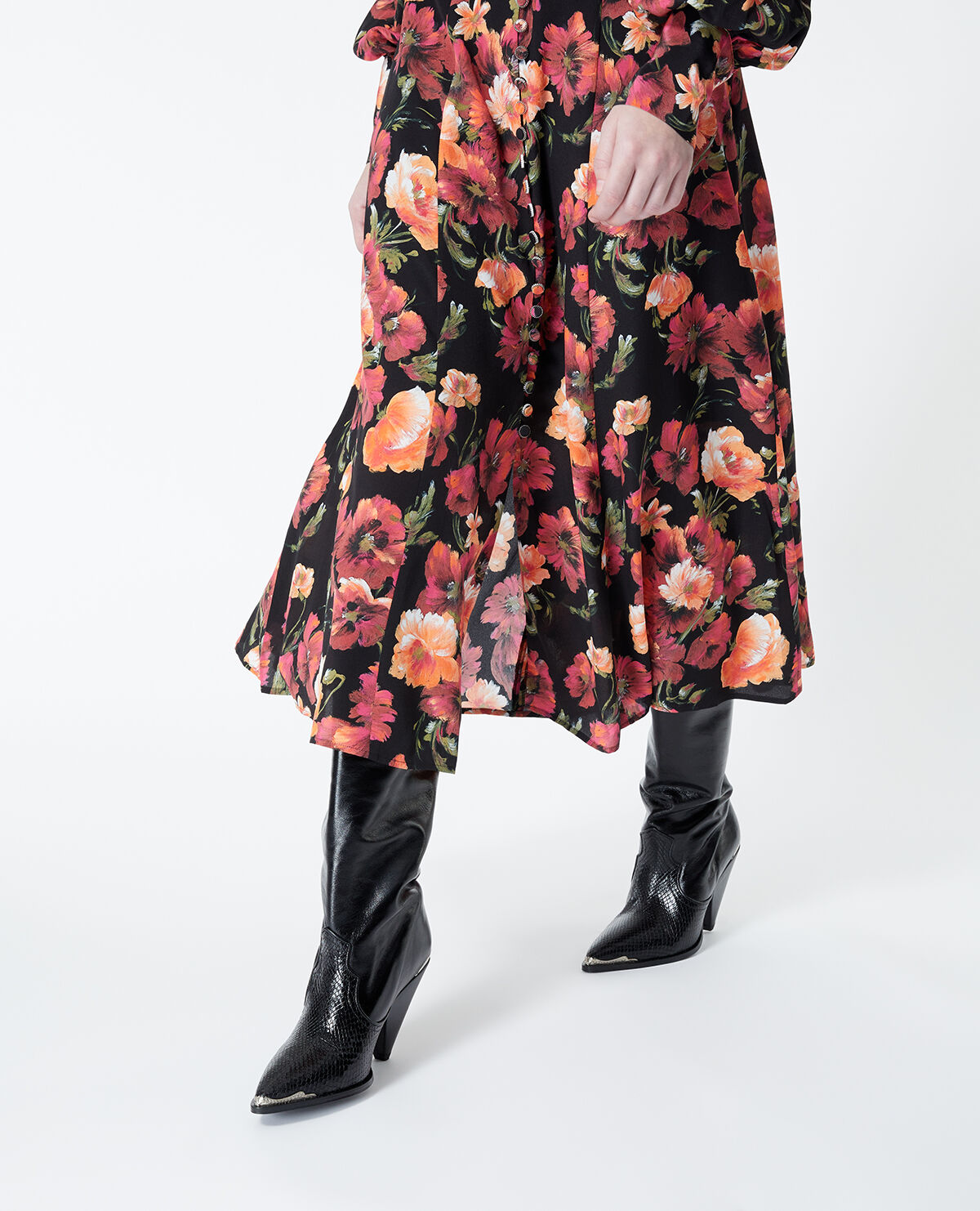Jupe longue soie imprime fleuri The Kooples