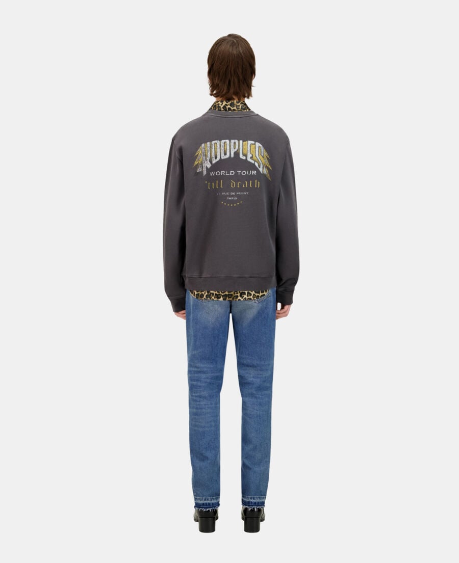 The Kooples MEN CARBONE carbon grey sweatshirt with skull butterfly serigraphy