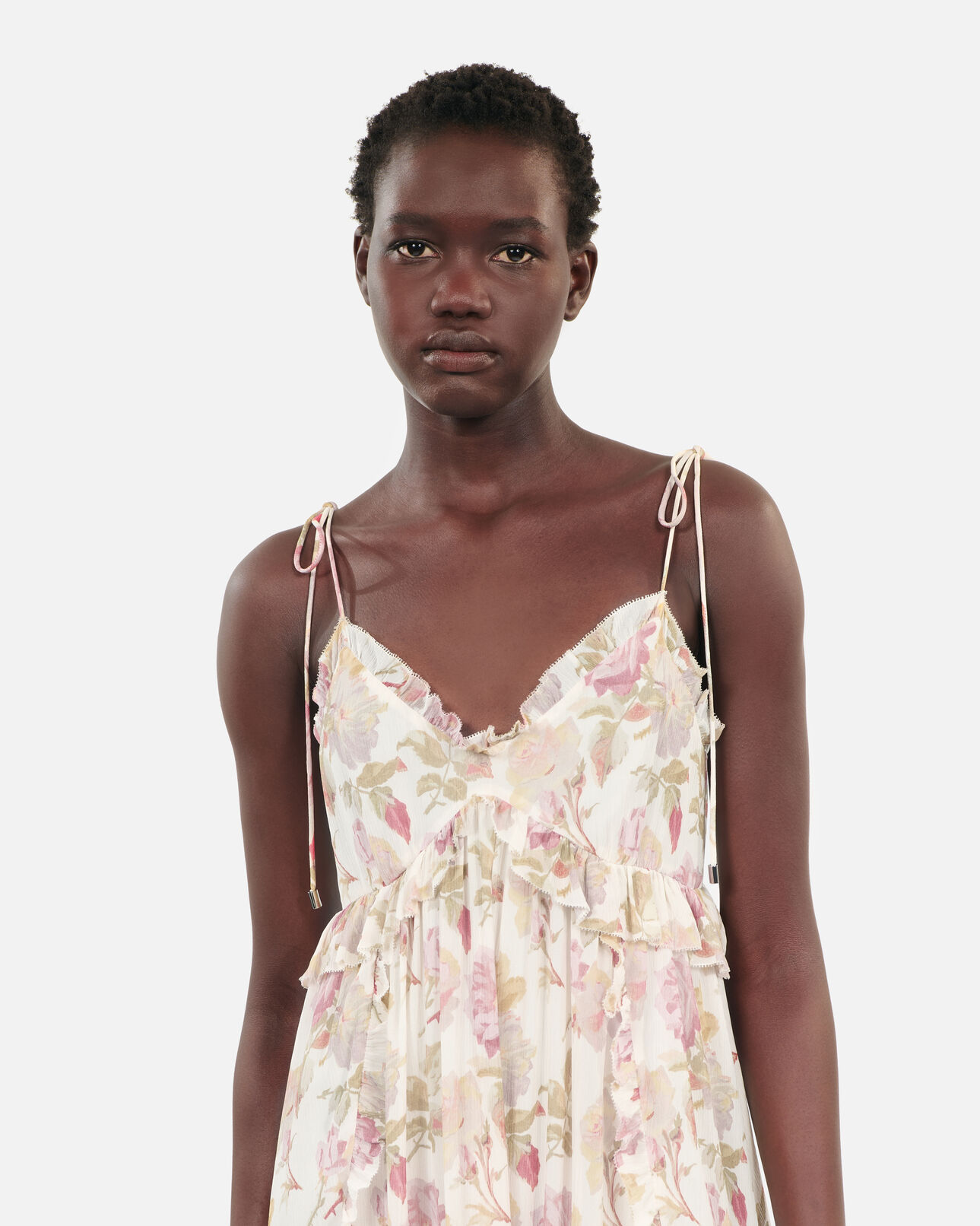 The Kooples WOMEN BEIGE / RED short floral printed silk dress