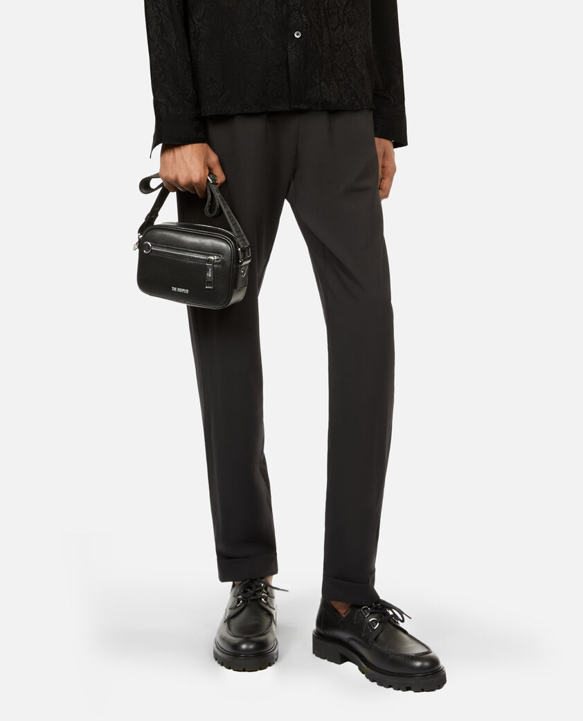 The Kooples MEN BLACK small black leather messenger bag