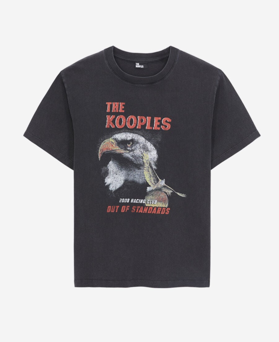 The Kooples DAMEN BLACK WASHED schwarzes t-shirt damen mit „eagle“-siebdruck
