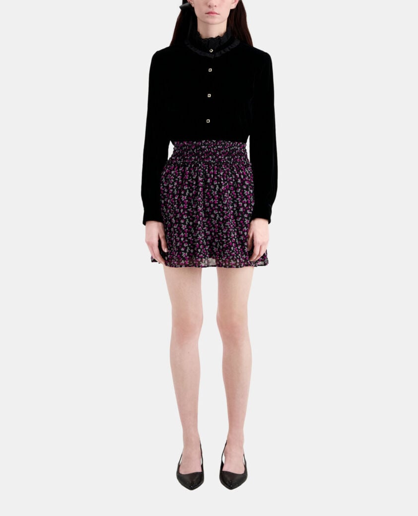 The Kooples FEMME BLACK / PINK jupe courte imprimée avec smocks