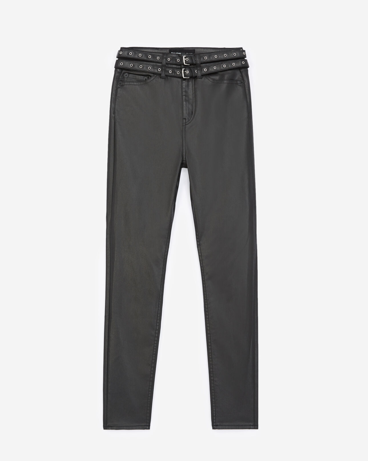 The Kooples WOMEN BLACK faux leather jeans with double belt
