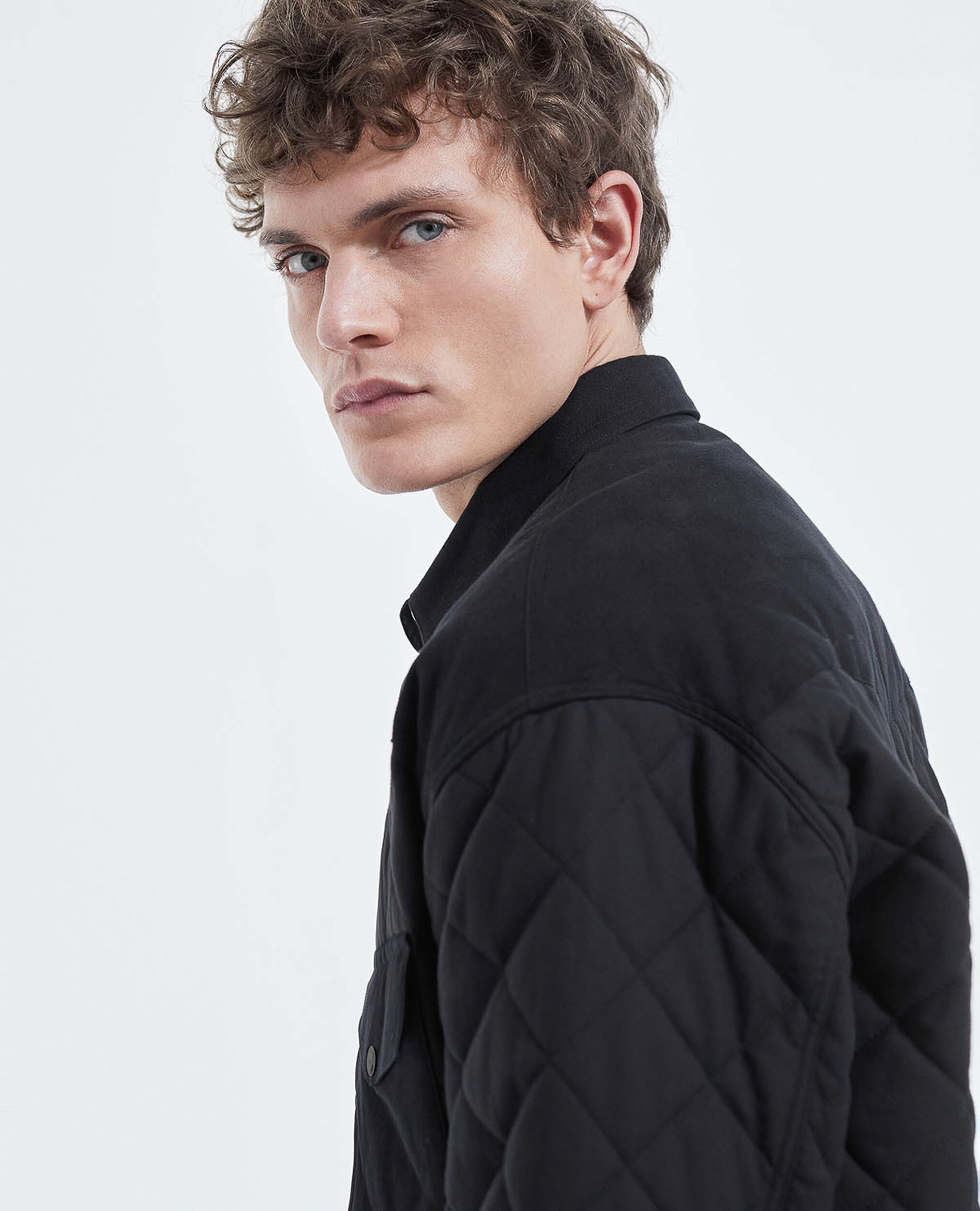 Black quilted technical jacket with pockets, BLACK, hi-res image number null