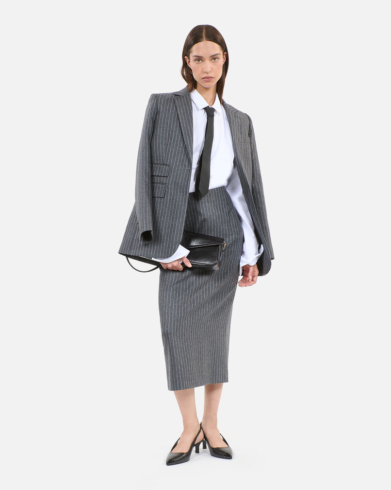 The Kooples WOMEN LIGHT GREY mid-length striped pencil skirt 