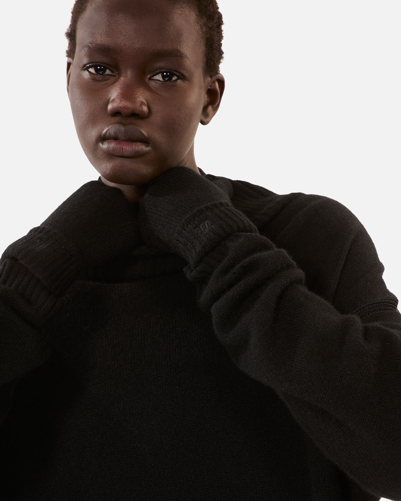The Kooples MIXED BLACK black cashmere gloves