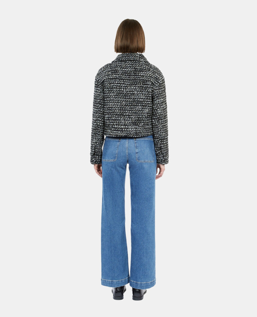 The Kooples FEMME BLACK WHITE blouson en tweed noir et blanc