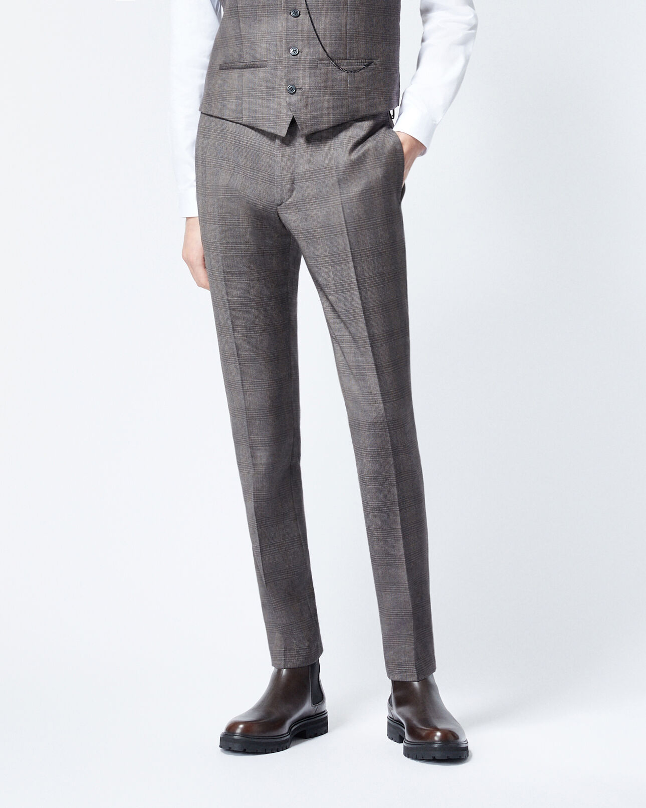 The Kooples MEN DARK GREY grey wool check suit trousers