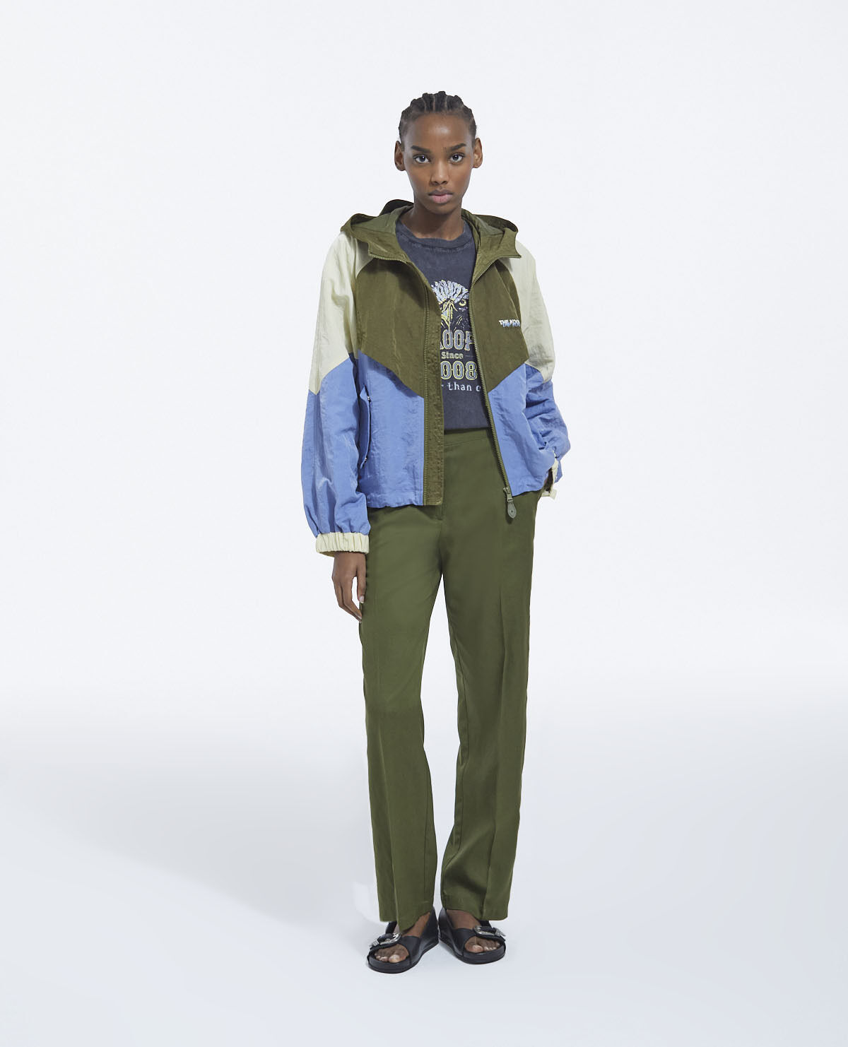 Technical zipped blue and khaki jacket The Kooples