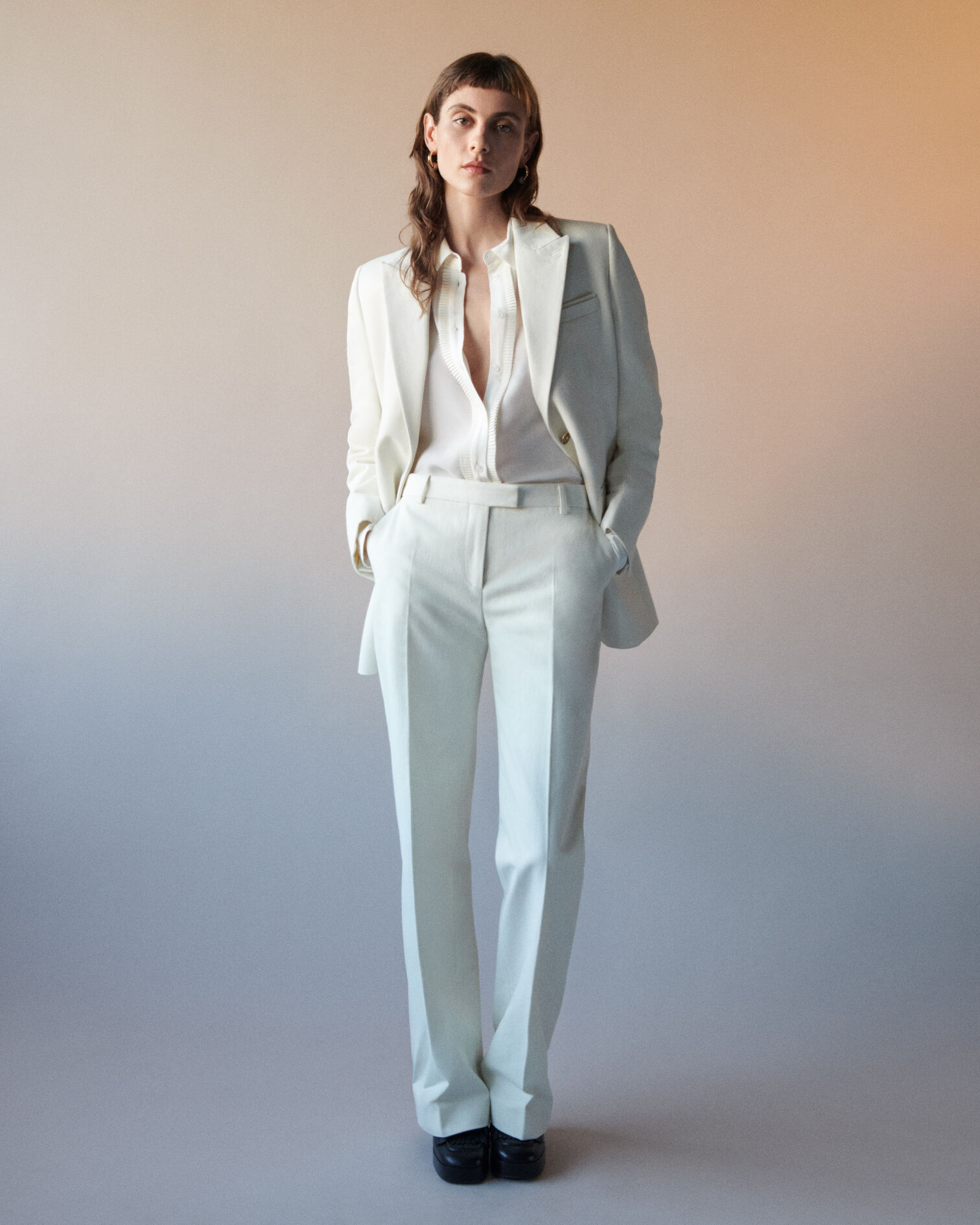 Ecru wide-leg tuxedo pants, ECRU, hi-res image number null