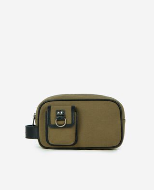 The Kooples H KAKI khaki canvas and leather clutch bag