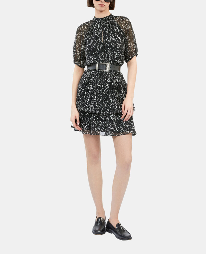 The Kooples FEMME BLACK WHITE robe courte à pois noire