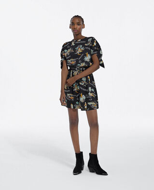 The Kooples FEMME BLACK robe noire manches courtes motif hawaien