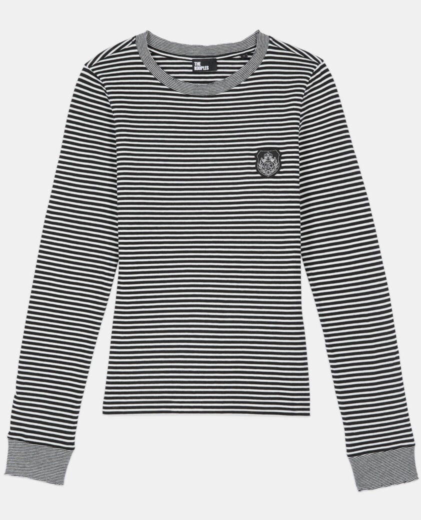 The Kooples DAMEN BLACK / WHITE lang&auml;rmeliges, gestreiftes t-shirt