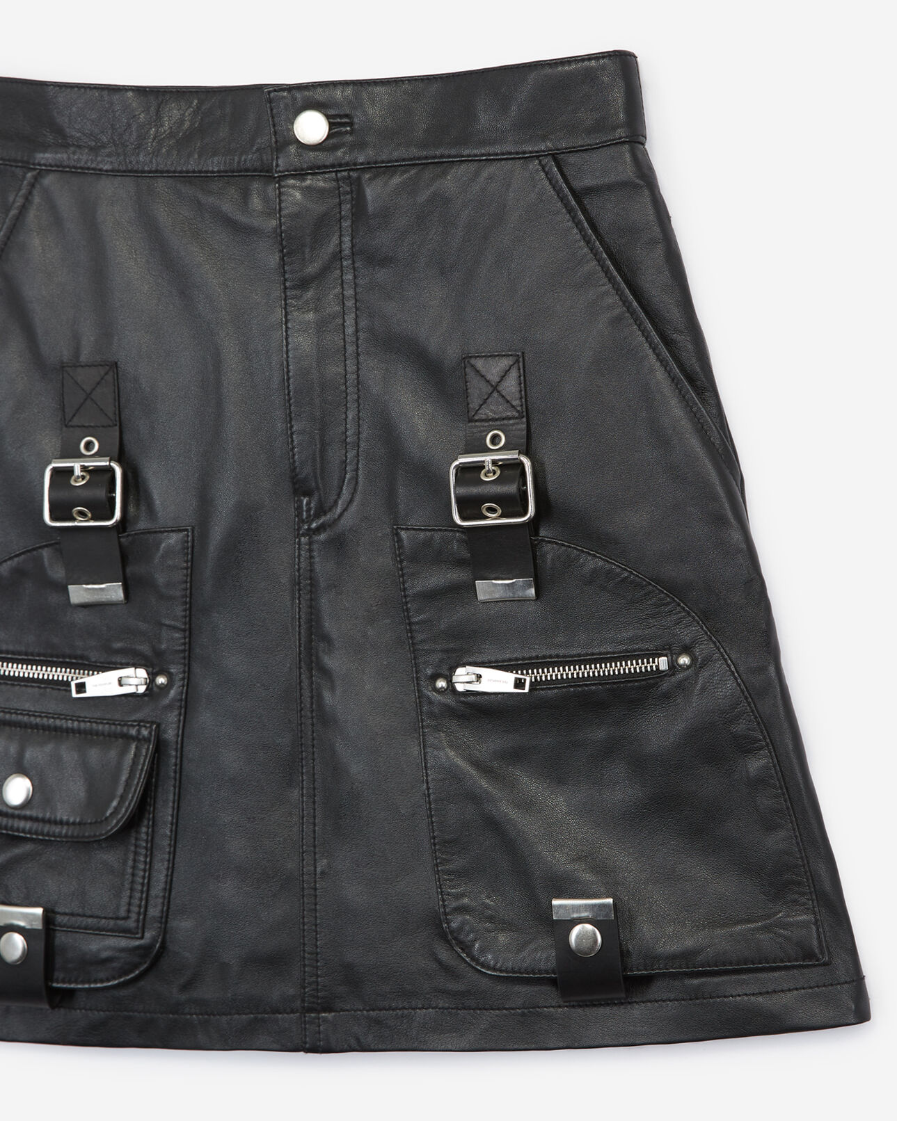 The Kooples FEMME BLACK jupe cuir noir sangles
