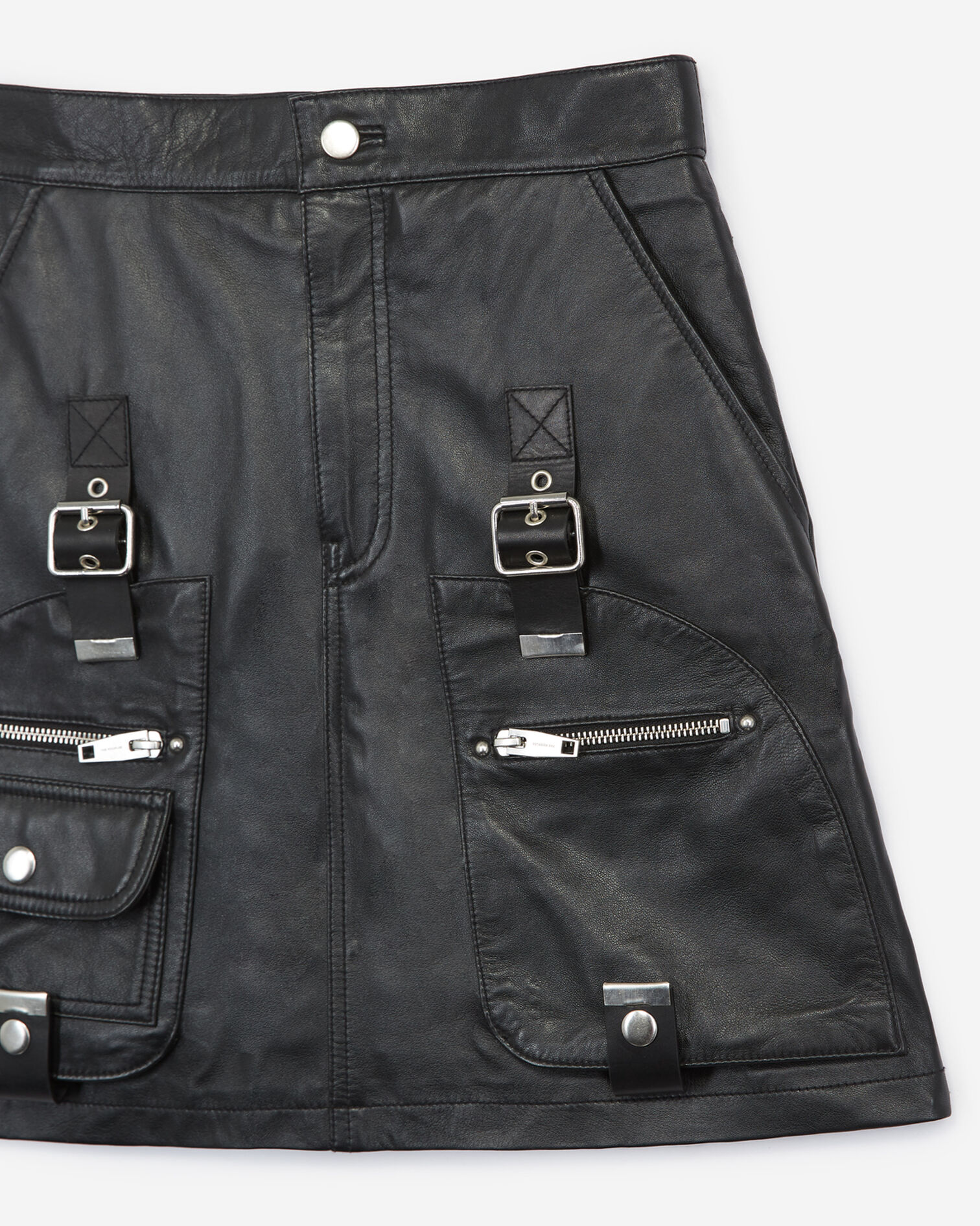 Jupe cuir noir sangles, BLACK, hi-res image number null
