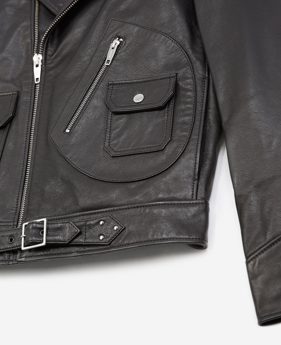 Leather black biker jacket w/epaulettes The Kooples