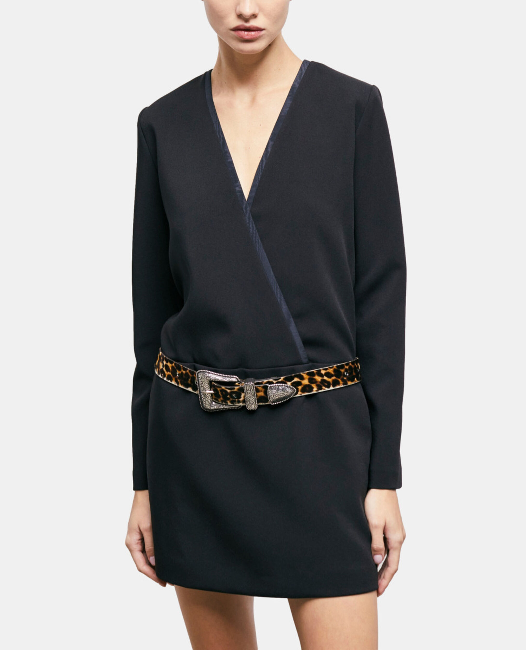 Robe courte croisée noire, BLACK, hi-res image number null