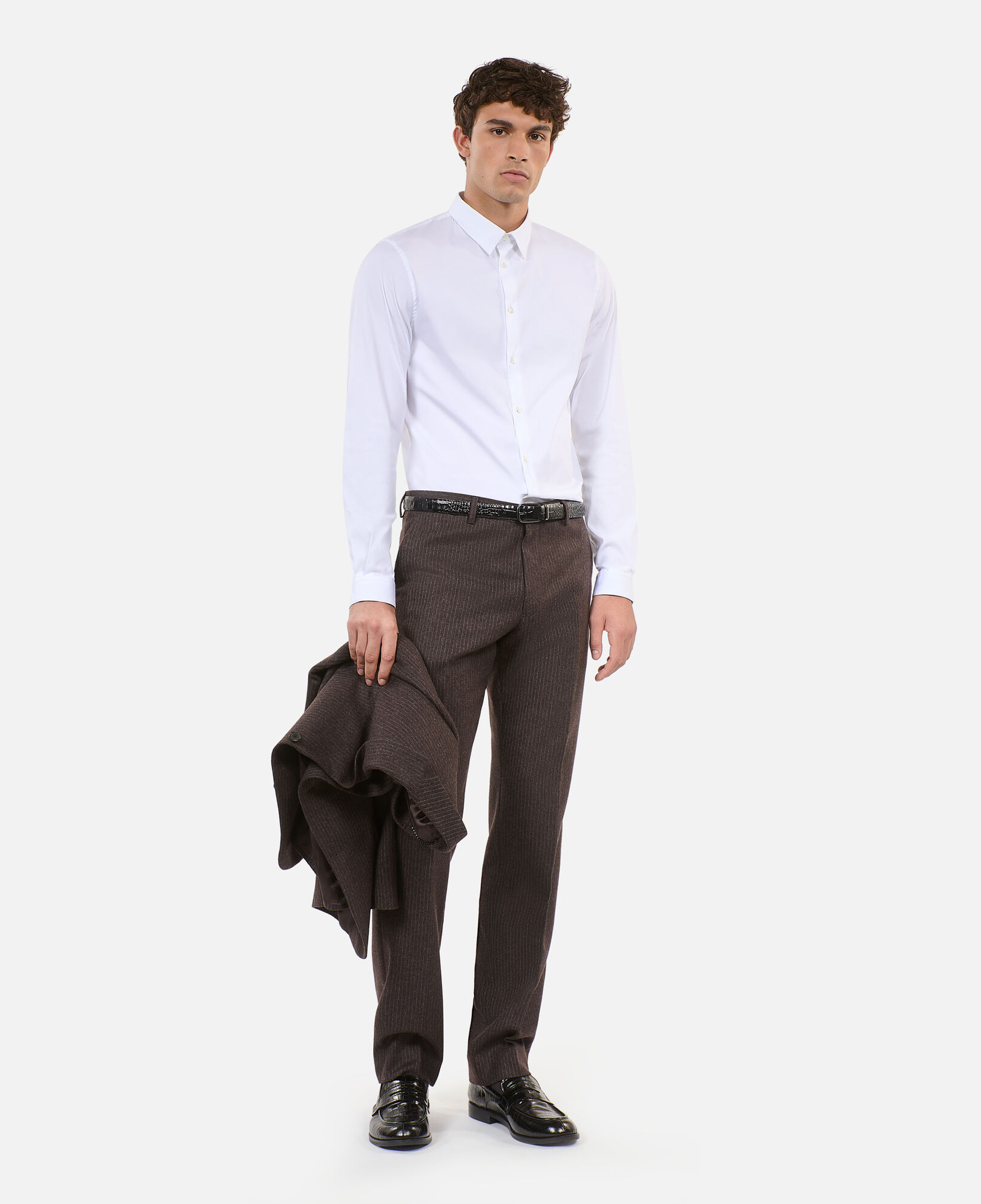 The Kooples MEN BROWN brown striped wide-leg trousers