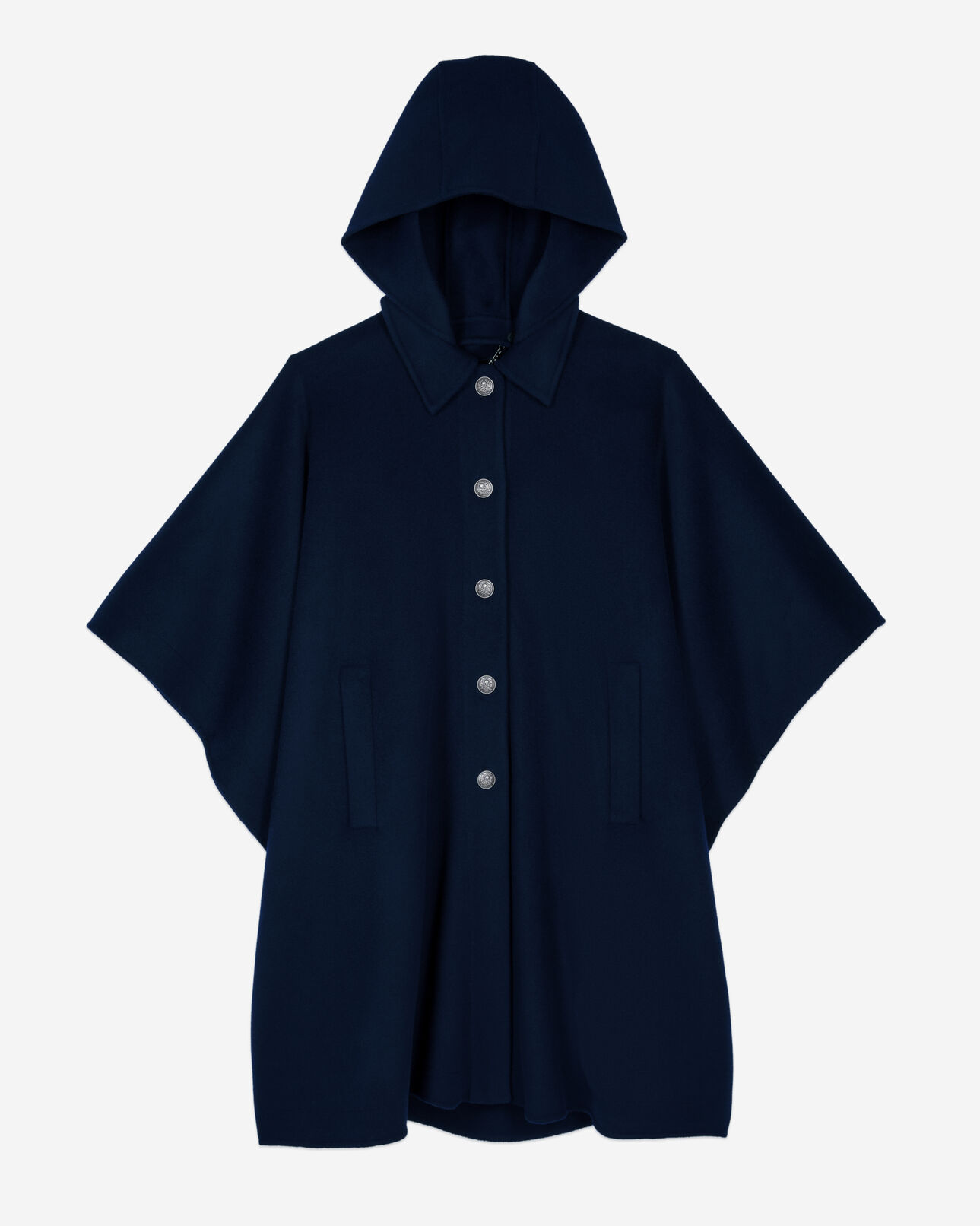 The Kooples FEMME NAVY cape longue à capuche en laine mélangée bleu marine