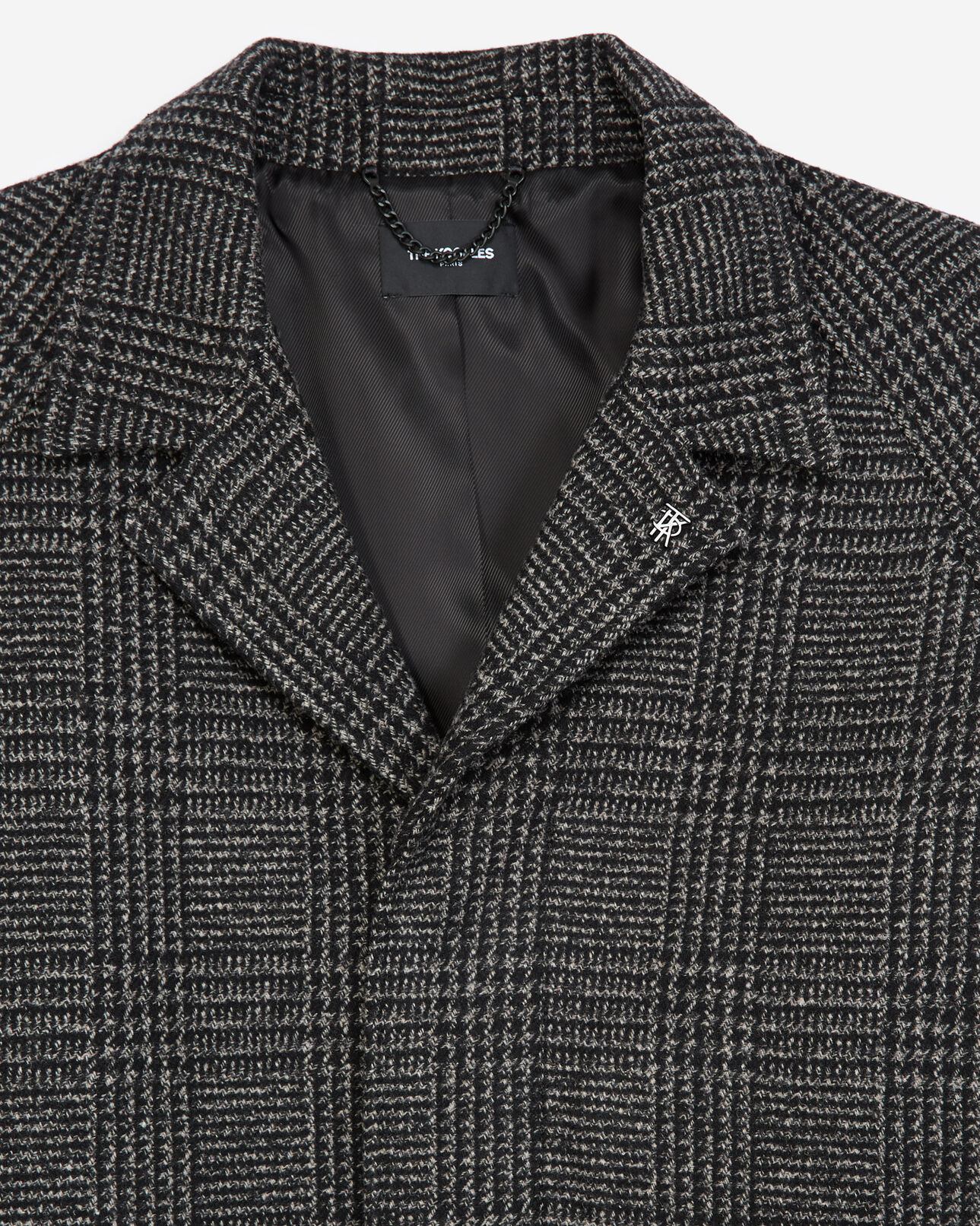The Kooples HOMME BLACK GREY manteau laine gris foncé à carreaux